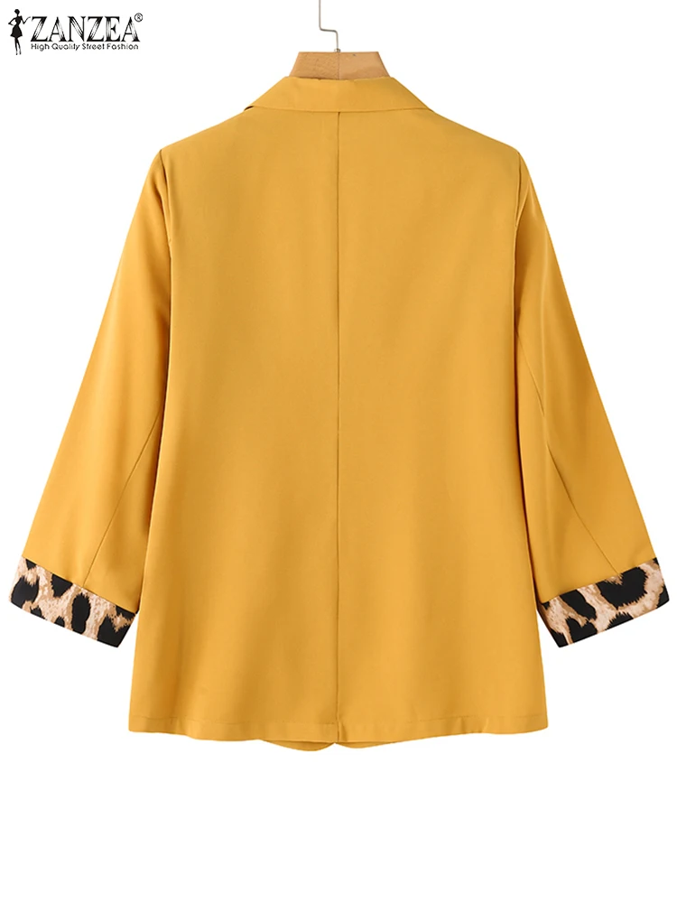 ZANZEA Elegant Office Wear Blazer 3/4 Sleeve Autumn Fashion Leopard Print Cuffs Suit Coats Suit Collar Casual Loose Women Blazer