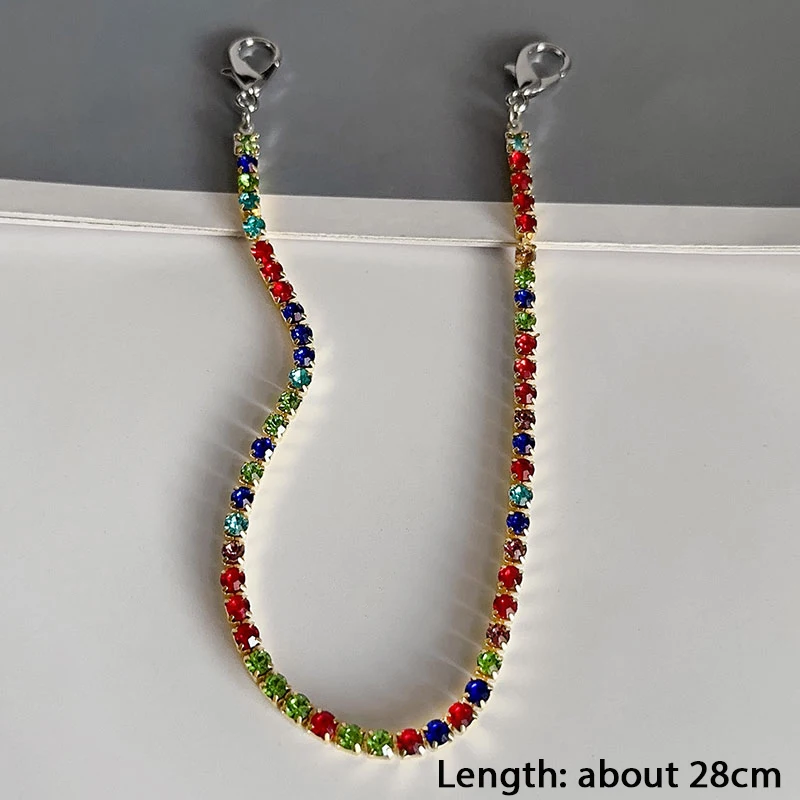 2PCS Luxury Multicolor Rhinestones Chains Pink Crystal Heart Charms Shoe Buckles Decoration Sneaker Shoes Jewelry Accessories