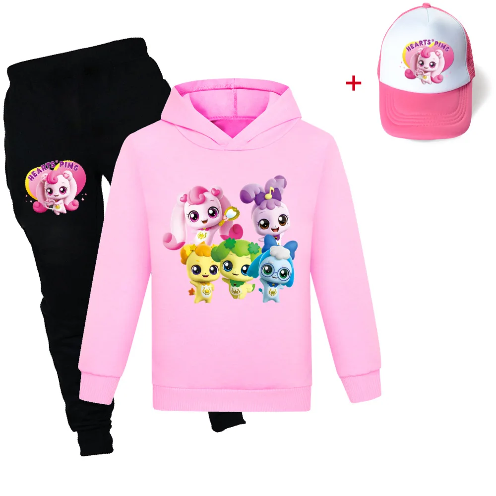 New Fashion Boys Girls Clothes Spring Autumn Kids Heart's ping Sweater,Pants and hat 3pcs Set Children's Clothing Suit 2-16year
