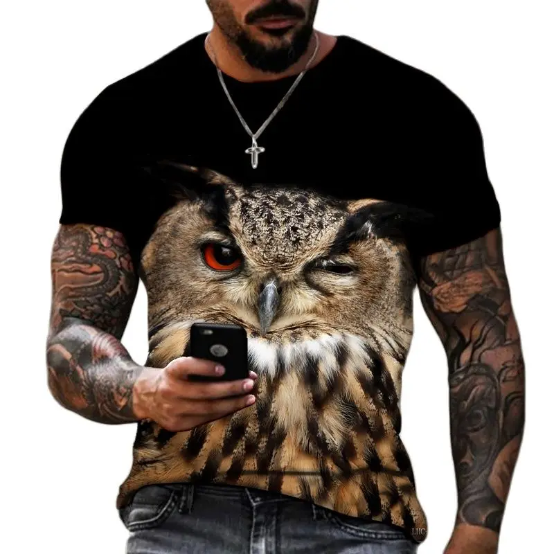 

2022 brand men's shirt exclusive design animal world owl bird eagle round neck T-shirt 3D printing loose oversized 5XL