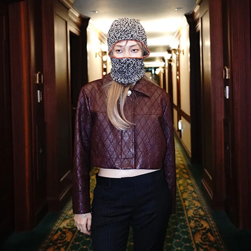 Шерстяная Балаклава Y2K женская вязаная уличная теплая шапка унисекс с капюшоном