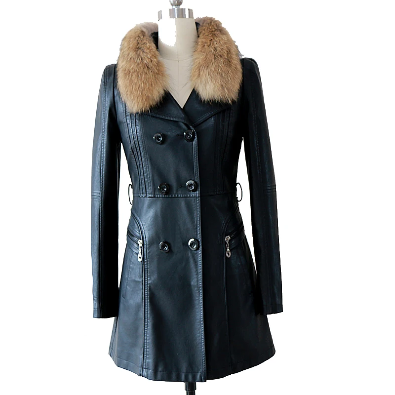 Genuine Leather Jacket Women 2022 New Autumn Winter Belt Sheepskin Coat Slim Long Real Fur Collar Tops Famale Clothing Overcoat