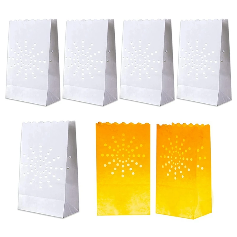 

100 PCS White Luminary Bags, Flame Resistant Candle Bags, Sun Design Luminaries For Wedding, Party, Halloween, Christmas