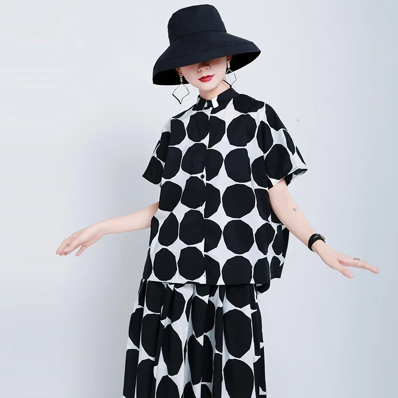 

[ZhongChuang Rizhen] Dark wind mini small lapel black and white polka dot layer backless cut short-sleeved shirt female