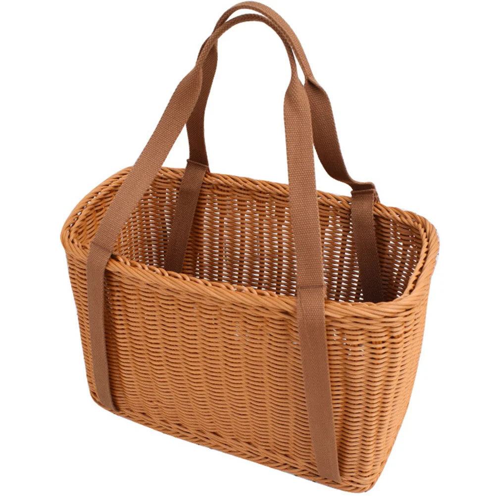 

Hand Basket Picnic Handle Bag Straw Tote Bags Flower Container Shopping Food Fruit Hand-woven Beach
