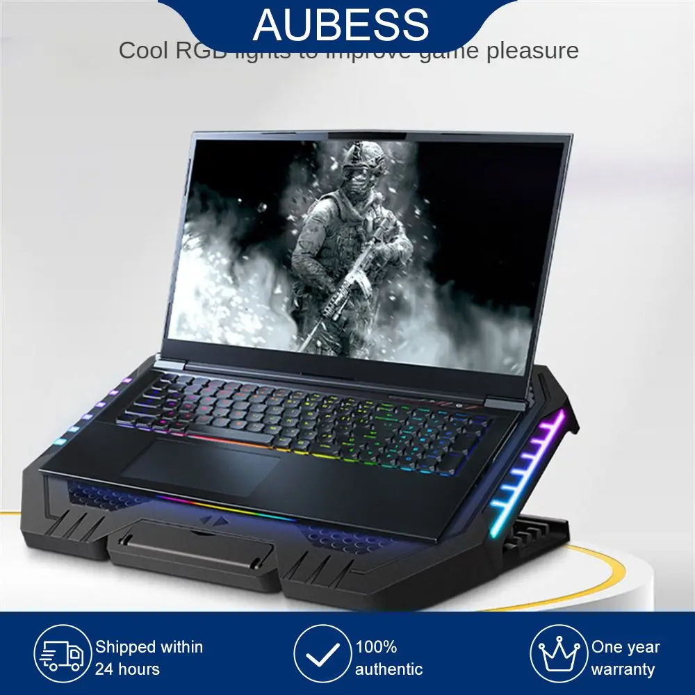 

Air Cooler Notebook Stand 5 Height Adjustment Dc 5v Laptop Stand Dual Usb Ports Multiple Light Effects Cooling Fan Base Suit