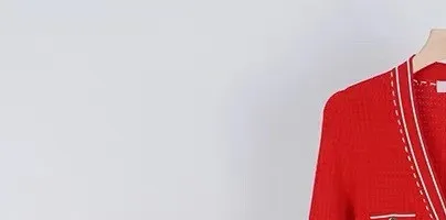 

Women Knit Midi Dress V-Neck Contrast Color Red High Waist Ladies Single Breasted Long Sleeve Vintage Robes for 2022 Spring