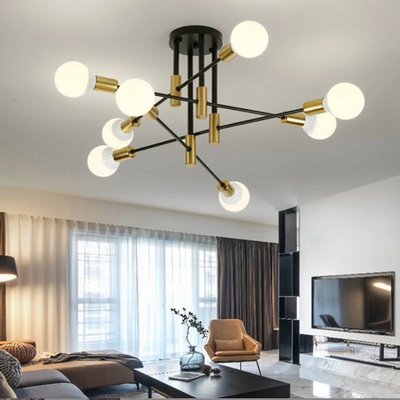 

Nordic LED E27 Black Gold ModernChandelier Lighting For Bedroom Living Room Dining Room Study Home Lamps Indoor Light Fixtures