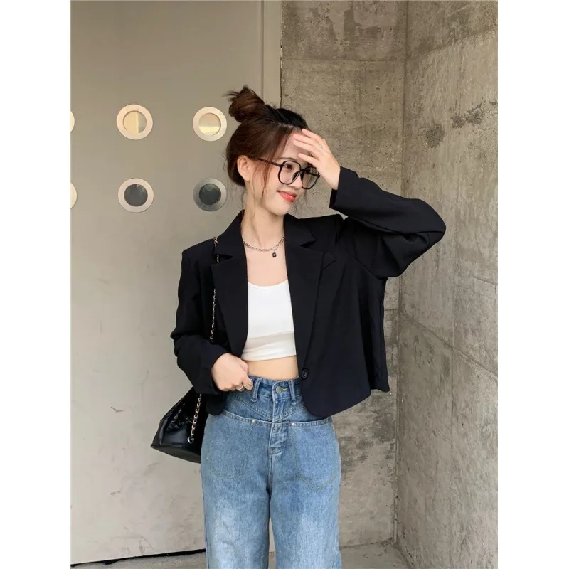 Women Solid Blazers Elegant Cardigan Long Sleeve Spring Suit Jacket Short Fashion Coat Loose Outdoor Office Lady