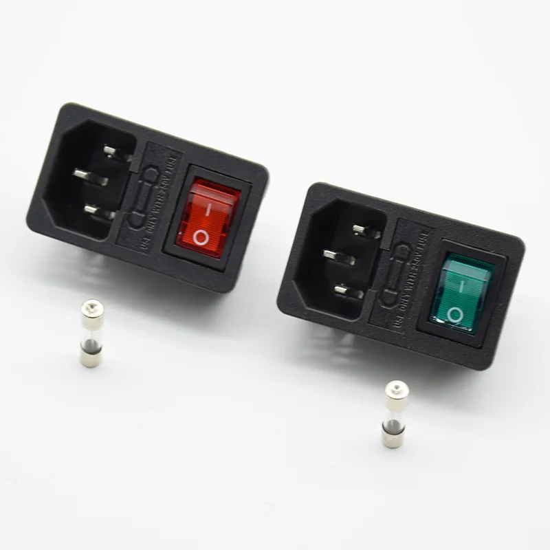 

1pc Red green Rocker Switch Fused IEC 320 C14 Inlet Power Socket Fuse Switch Connector Plug Connector with 10A fuse
