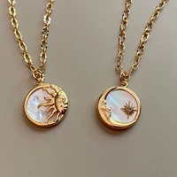 18k real gold sun moon couple necklaces for lovers luxe stainless steel fritillary textured pendant necklace friendship jewelry