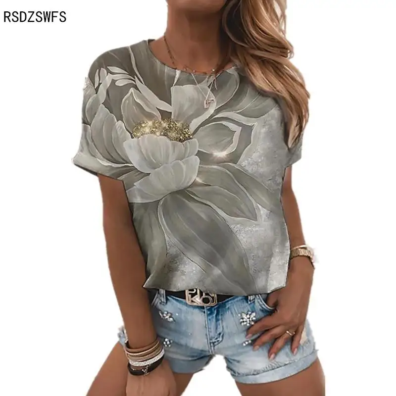 

MUSIC T SHIRT Sexy Fashion Ladies T-shirt 2021 New Summer Loose Women's Floral Print XL Top 3D Printed Abstract Pattern
