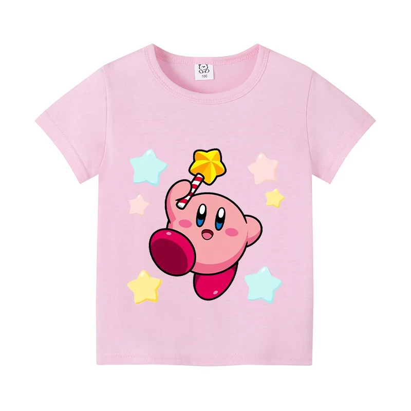 Фото Kirby, летние топы с короткими рукавами, красочная рубашка, круглая футболка с круглым вырезом, хлопковая красочная футболка с принтом, одежда с героями мультфильмов, повседневная одежда №5