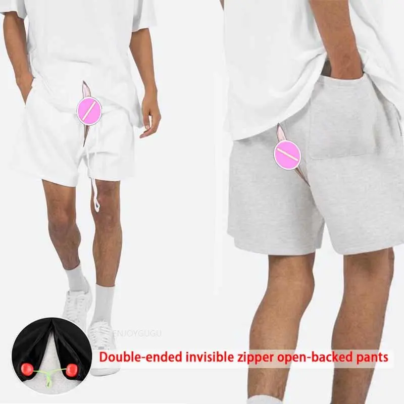 

Korean Sports Trendy Invisible Open Crotch Shorts Men's Breathable High Street Cotton Casual Pants Cropped Pants Training Shorts