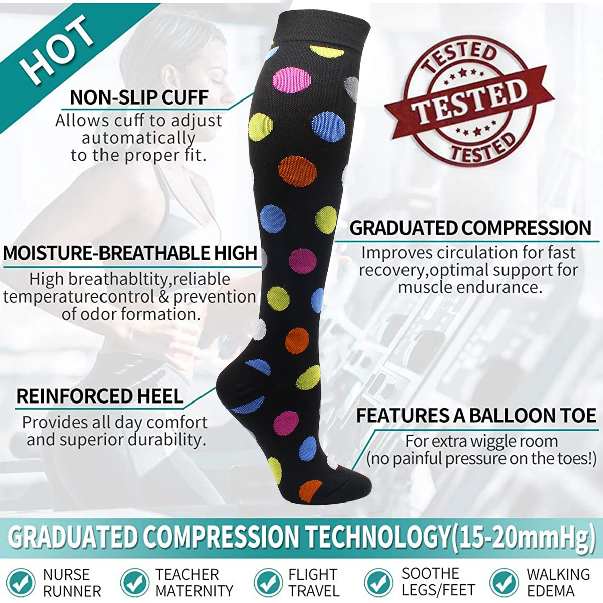 Women Men Compression Socks Outdoor Sports Running Cycling Nylon Socks Edema Diabetes Varicose Veins Nursing Socks Men‘s Gifts