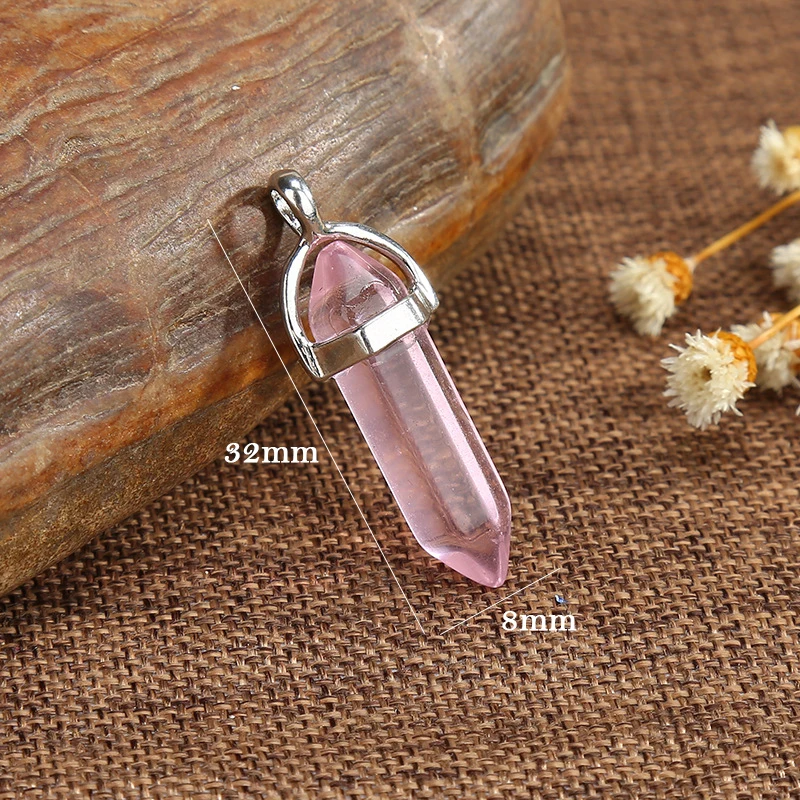 

Double-pointed Bullet Necklace Cross-border Explosive Natural Amethyst Powder Crystal White Crystal Hexagonal Post Pendant