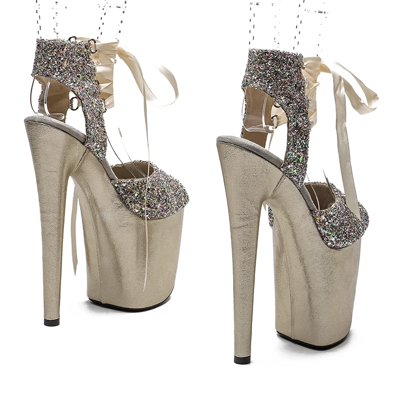 Leecabe 20cm/ 8inches  glittering  PU upper  fashion sexy  platform high heel   sandals  pole dance shoes