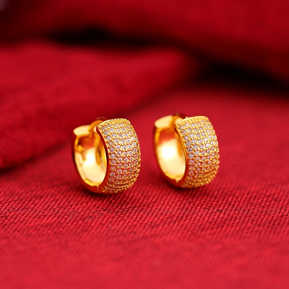 

Women Hoop Earrings Full Crystal Inlaid Luxury Real 18k Gold Color Pretty Micro Iced Out Girls Huggie Earrings Shiny Gift