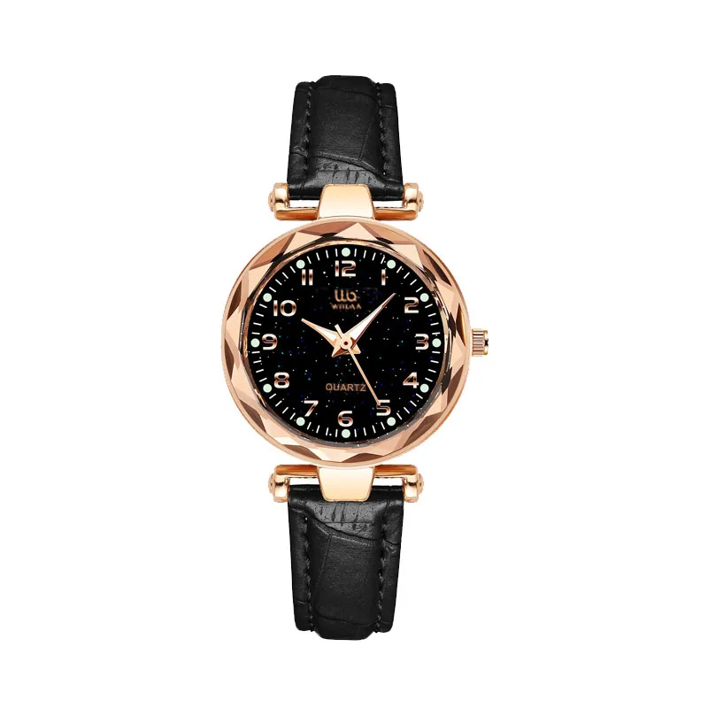 Женские наручные часы с кожаным ремешком Starry Sky розовое золото 2024