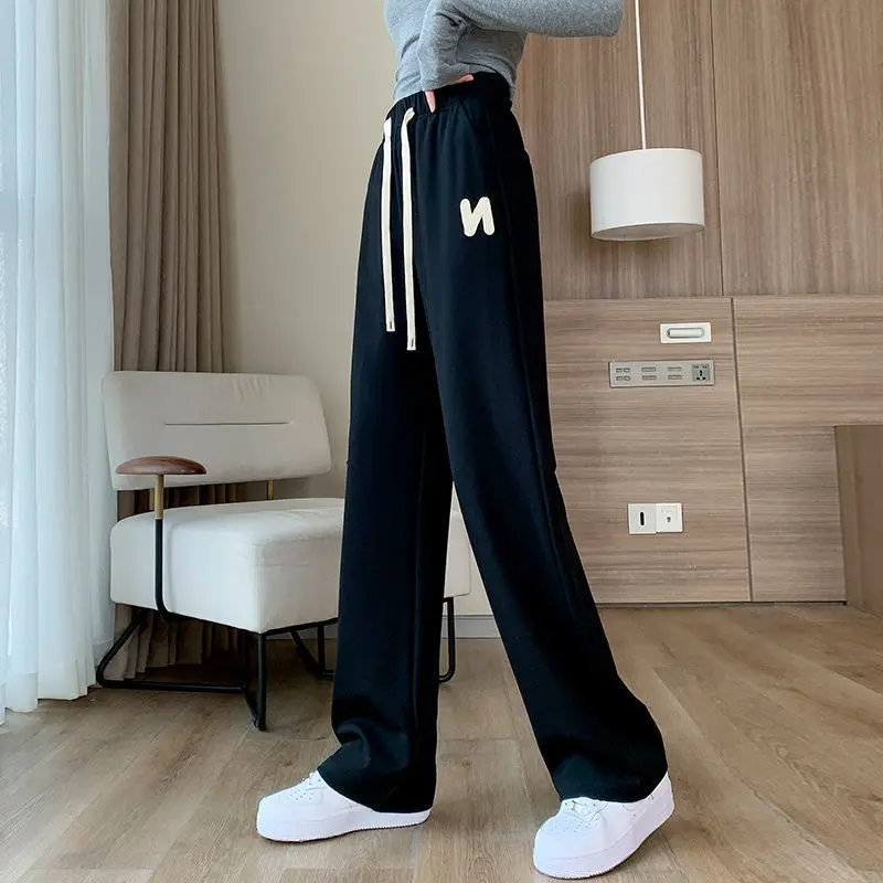 

Брюки женские прямые повседневные спортивные, приталенные Серые Хлопковые Штаны с завышенной талией и широкими штанинами, весна-лето