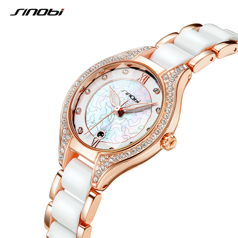 Sinobi Fashion Design Woman Watches Top Luxury Diamond Women Quartz Wristwatches New White Girl Gift Clock Relogio Feminino enlarge