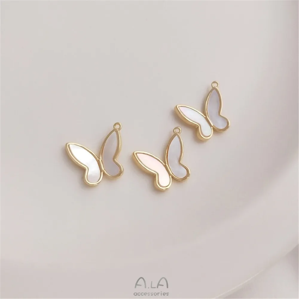 

14K gold color inlaid natural mother shell butterfly pendant diy bracelet, earring necklace, clavicle chain pendant