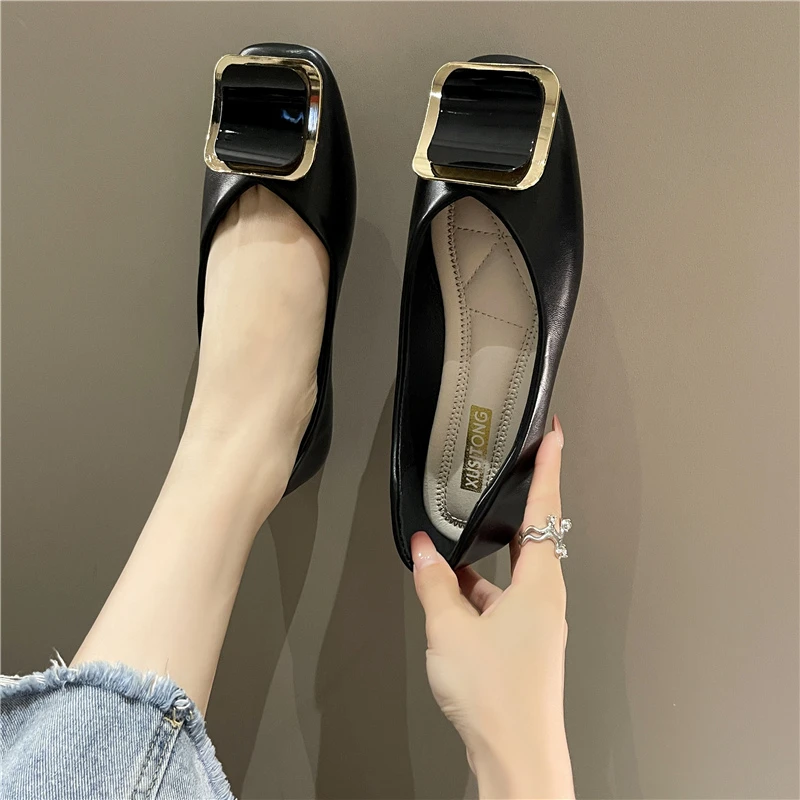 

2023 New Flat Shallow Shoes for Womens Genuine Leather square Toe Loafers Shoe Female New Designers soft Bottom Shoe