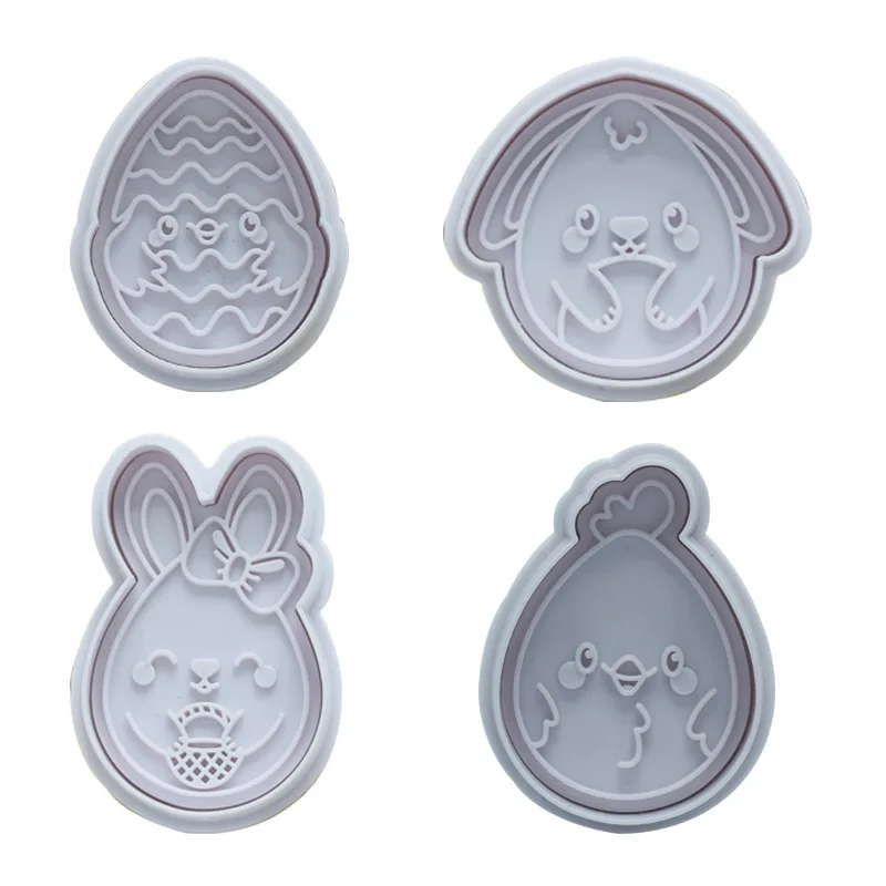 

4Pcs New Easter Egg Press Cookie Cutter Plastic Biscuit Baking Fruit Knife Kitchen Cake Mold Tools Strips Embossing Printing
