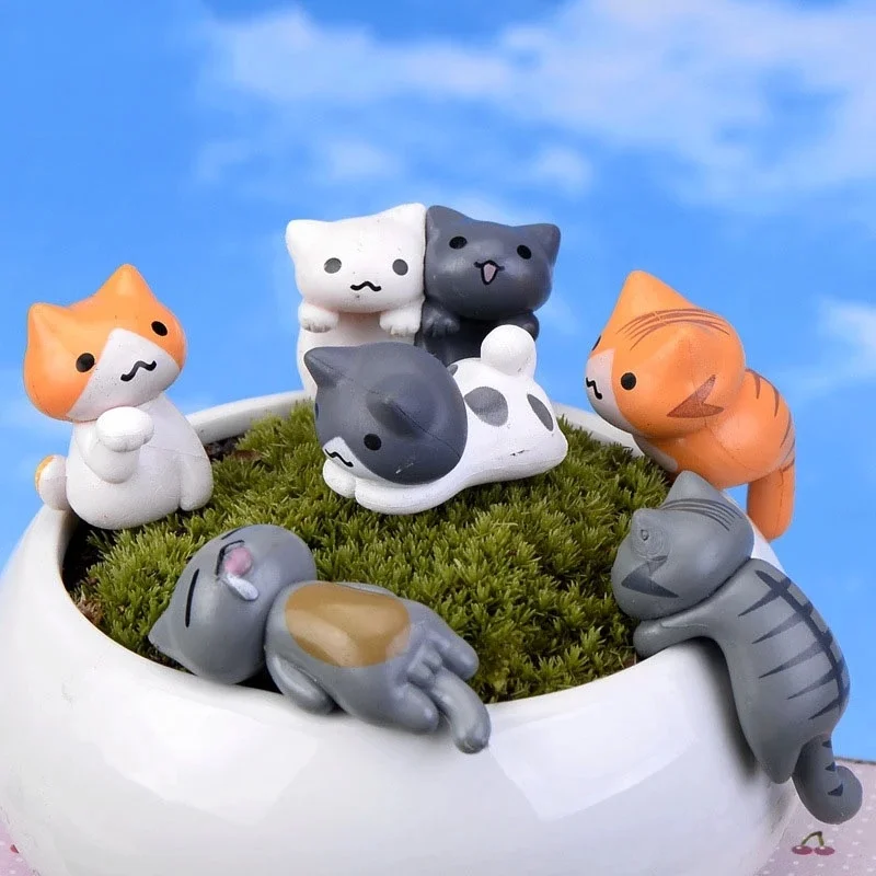 

6Pcs/Set Cartoon Lucky Cat Home Garden Bonsai Decorations Miniatures Gift Lovely Micro Landscape Kitten Miniature Craft Decor