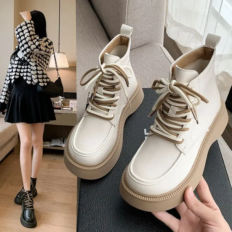 

Новинка весна-осень 2023, Ботинки Martin, британские универсальные короткие ботинки на толстой подошве с круглым носком, женские ботинки