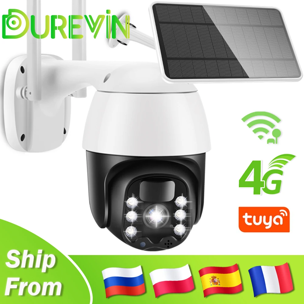 

1080P Wireless IP Camera 4G SIM Card PTZ WIFI Security Camera Outdoor Solar Battery Powered Starlight Night Vision Dome Tuya APP