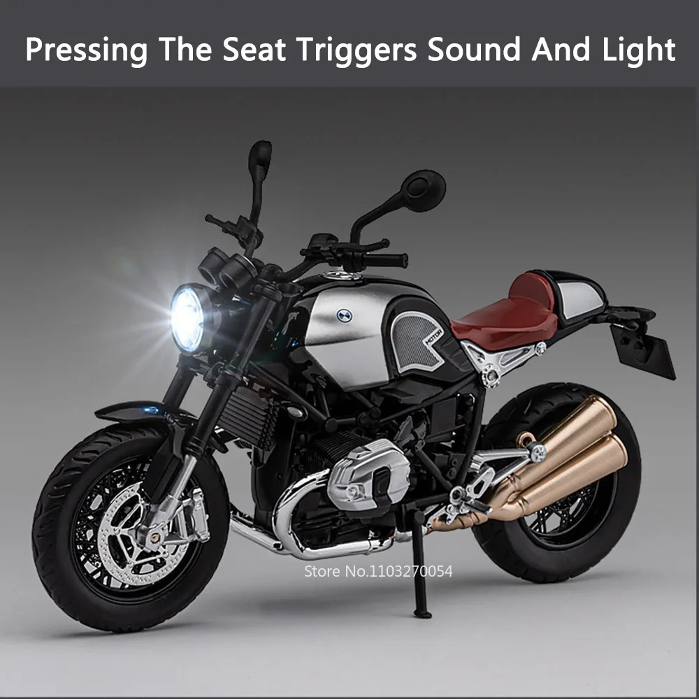 Фото 1/12 R NineT шифратор модель мотоцикла игрушечный автомобиль Литые резиновые шины переднее колесо рулевое управление звук детские игрушки подарки для детей №4