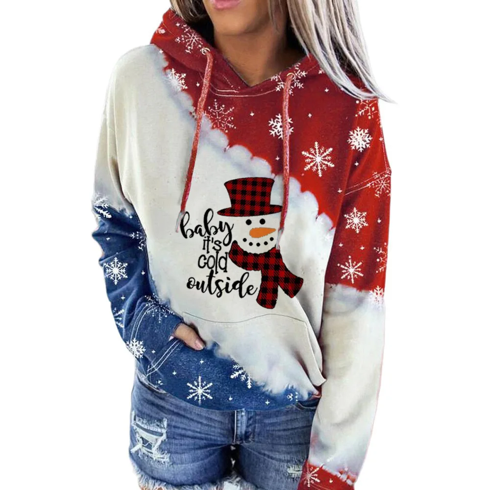 

Autumn Winter Merry Christmas Snowman Hoodie Sweatshirt 3D Printing Linen Pattern Long-sleeved Oversized Hooded Fashion
