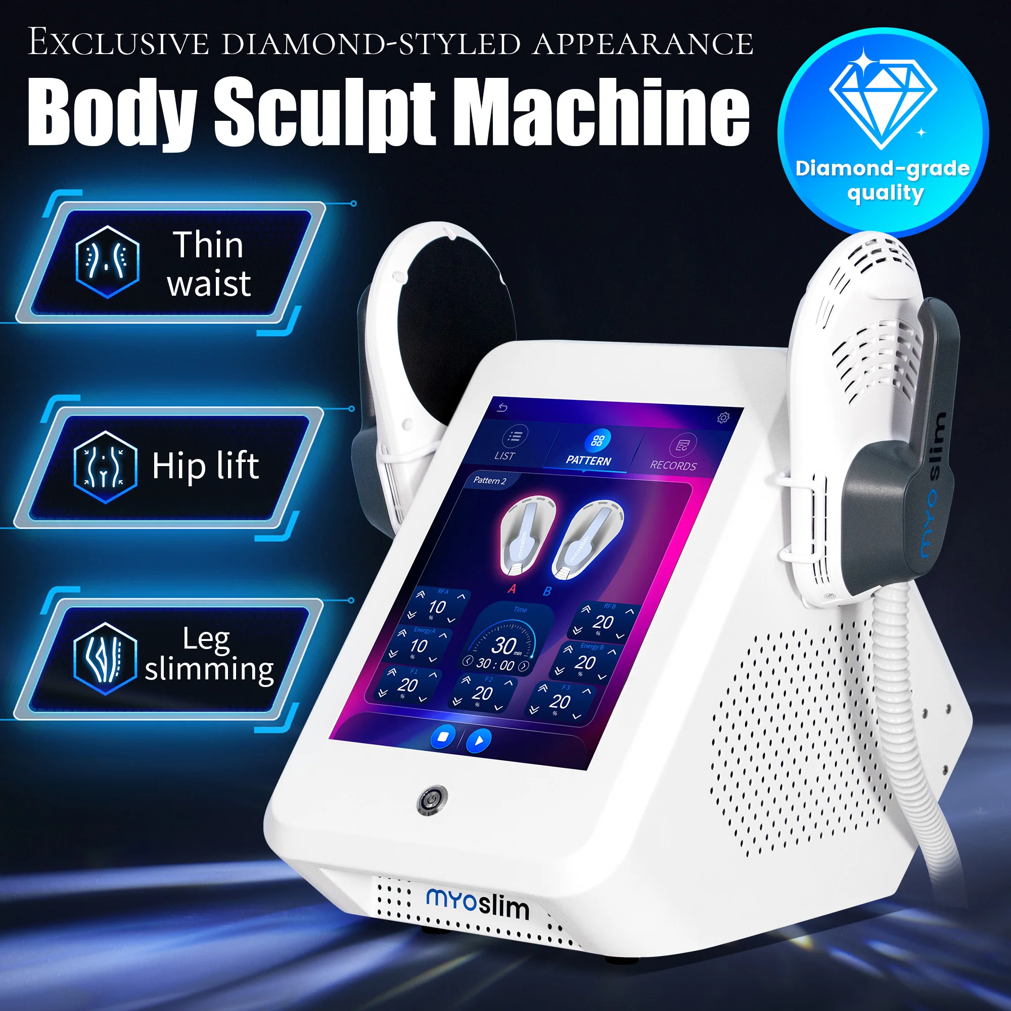 Фото Аппарат для коррекции фигуры EMS MYOslim RF: Стимуляция мышц, сжигание жира, формирование пресса, 6500 Вт, для похудения №2