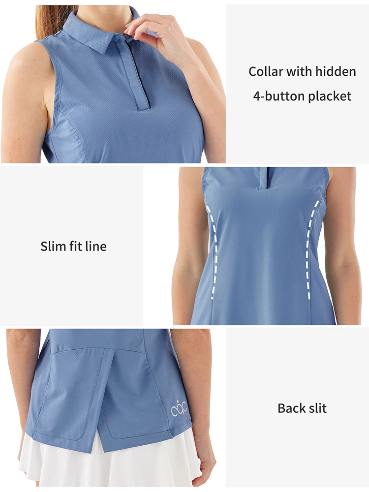 Women tee tops Golf Polo T Shirts Moisture Wicking t-Shirt 4-Button Sleeveless Sport Fitness T Shirt Workout Yoga clothing