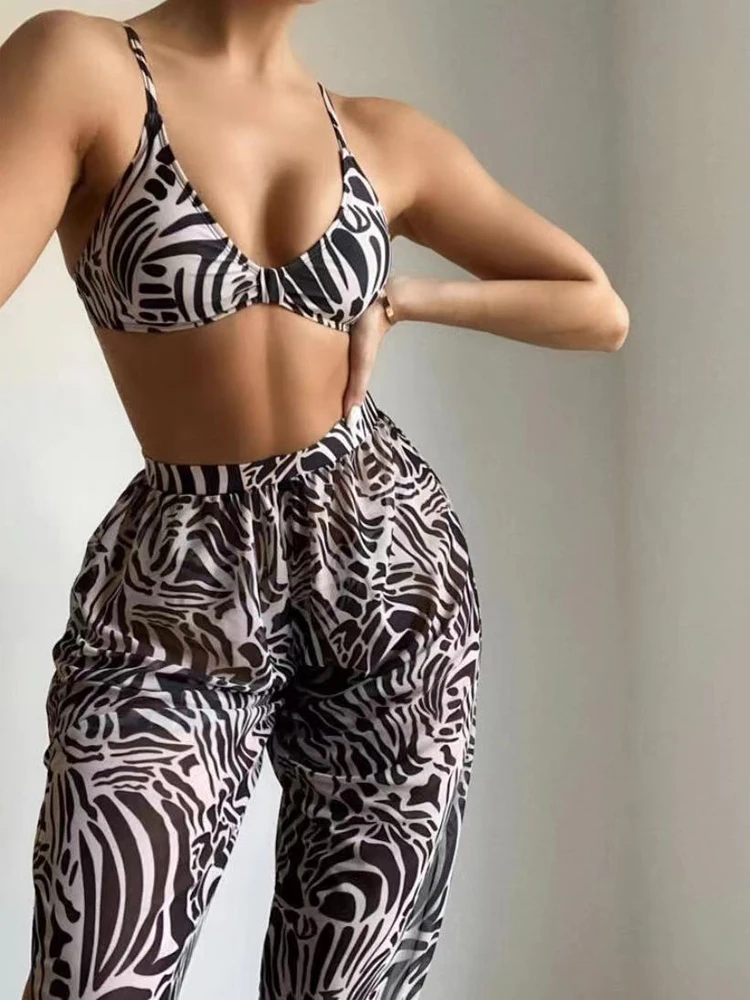 

Новинка 2022, женские сексуальные купальники из 3 предметов, купальный костюм бикини, накидка на брюки, комплекты платьев, купальник