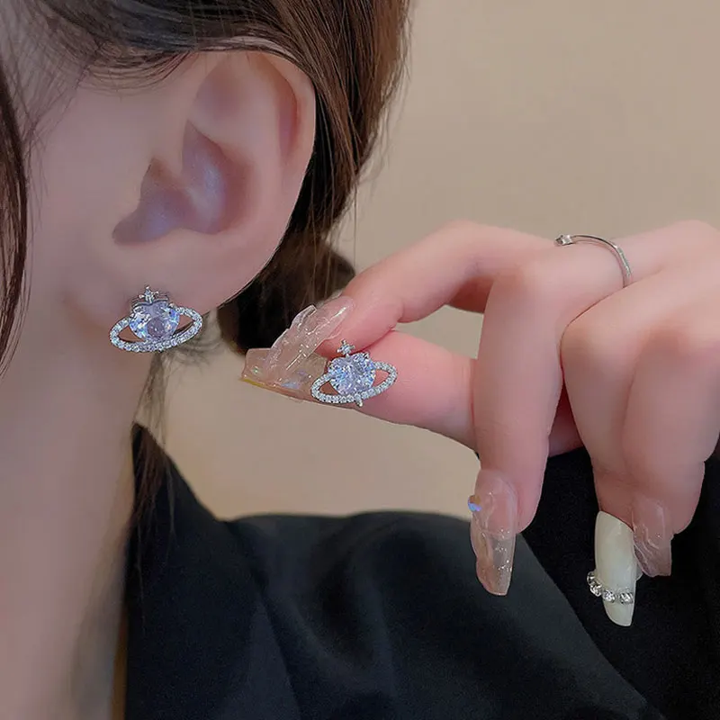 

Fashion Zircon Planet Earrings For Women Korean Classic Personality Simple And Versatile Temperament Earrings Christmas Jewelary