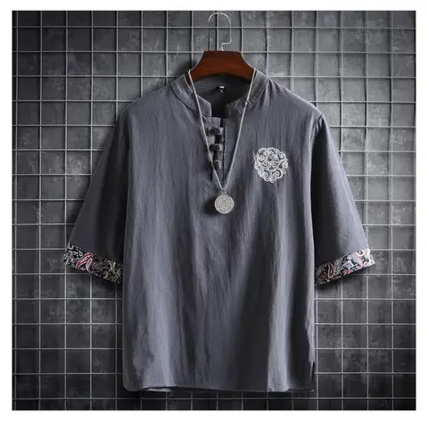 Оригинальная Мужская рубашка в традиционном китайском стиле, летняя блузка с коротким рукавом для мужчин, винтажная рубашка в стиле кунг-фу, мужская одежда