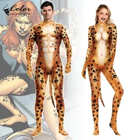 color cosplayer animal leopard printed catsuit costume sexy zentai cosplay bodysuit suit full cover with tail fitness outfit