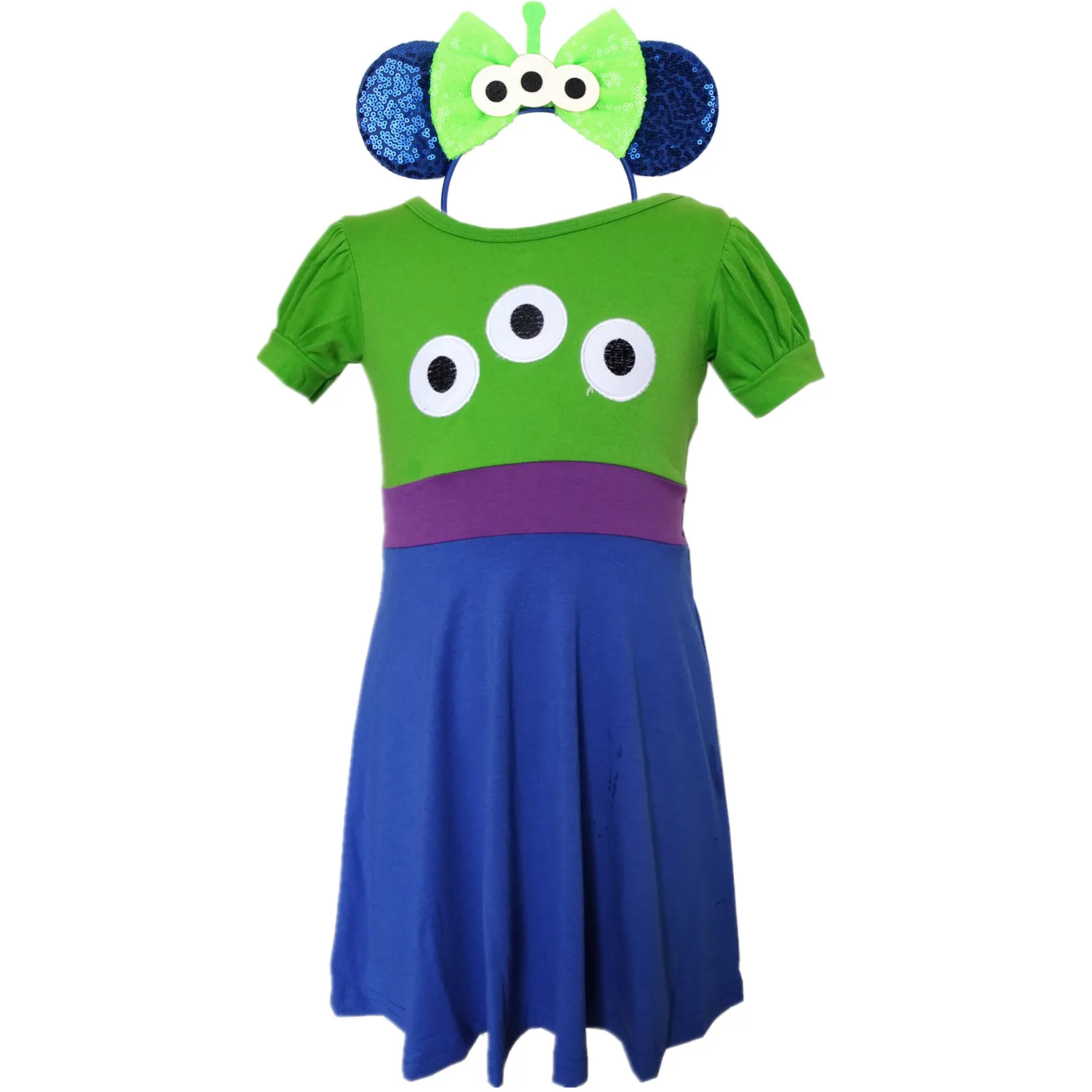 

Softest Cotton Girls Alien Dress With Ears Headband Halloween Cosply Birthday Party Daily Play Costume Dress