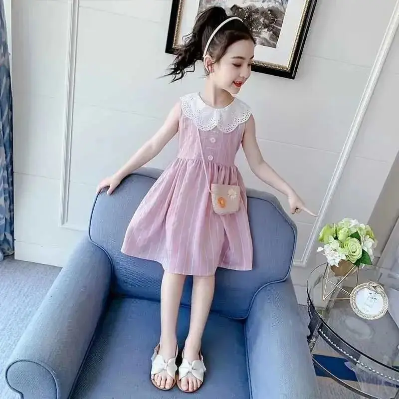 

Летнее платье для куклы с воротником для девочек, платье в большом детском жилете повседневная школьная юбка принцессы в западном стиле для...