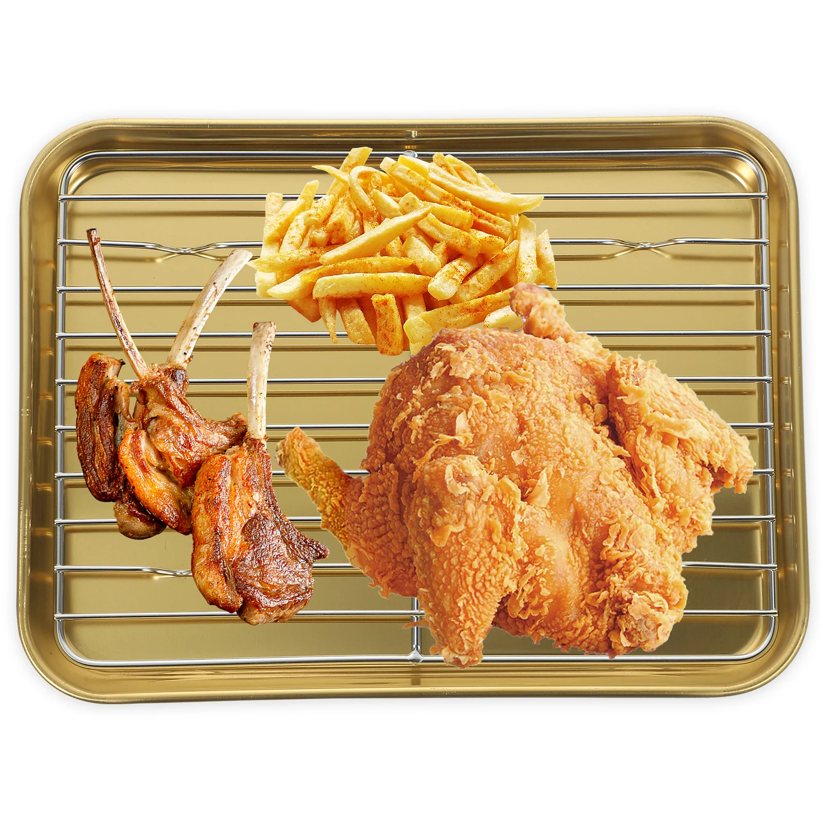 

Stainless Steel Drain Pan Plate Fried Food Multi-use French Fries Serving Chicken Snacks Holder Household Grill