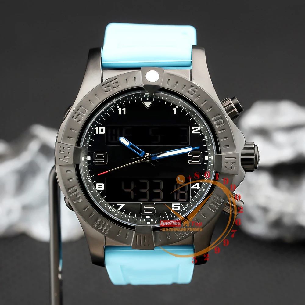 

B55 VB5510H21B1S1 Miyota Quartz Chronograph Alarm Mens Watch DLC Steel All Black Blue Rubber Clone Watches 2023 Top Brand New