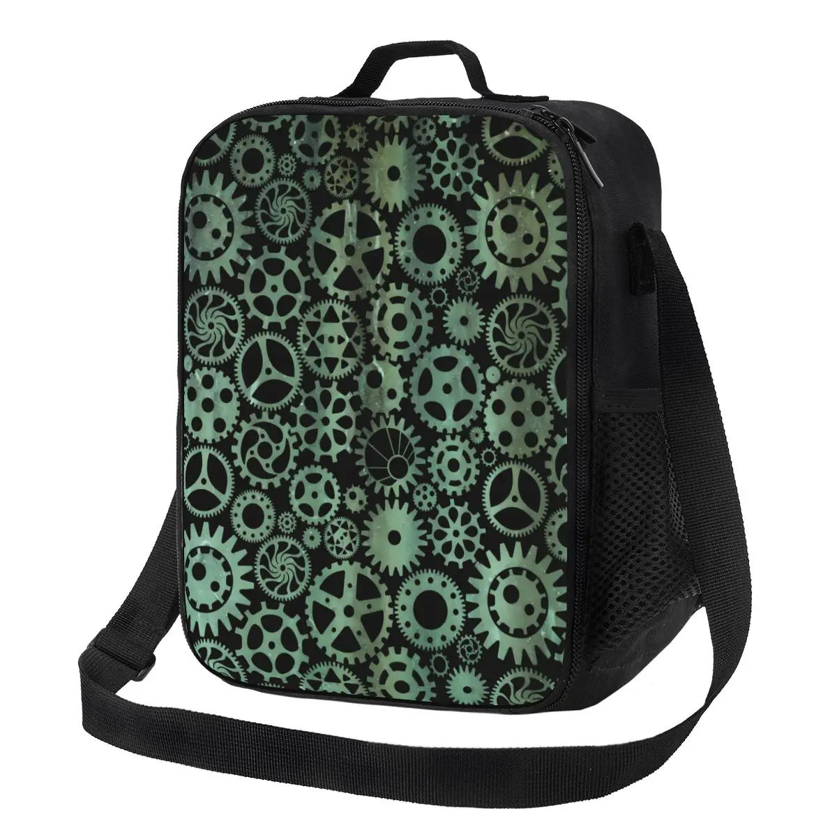 

Steampunk Print Lunch Bag Verdigris Bronze Funny Lunch Box School Portable Insulated Thermal Tote Handbags Custom Cooler Bag