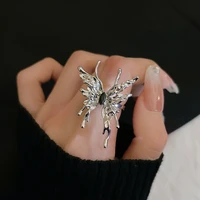 2022 new vintage zircon butterfly rings for women gothic punk fashion exaggerated finger ring trend jewelry anillos bague anel