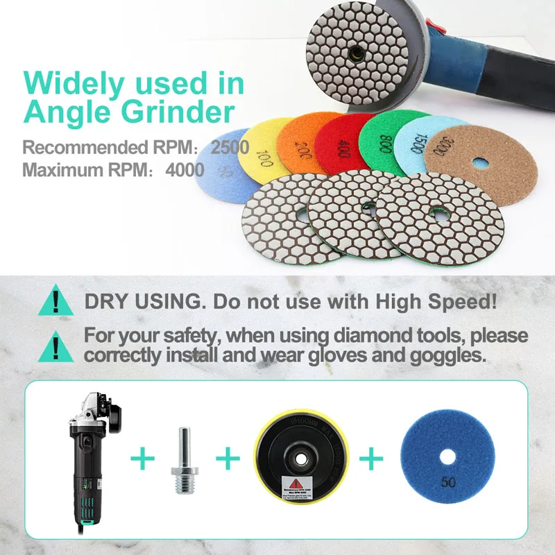 LEKOMESH 8 шт. алмазные шлифовальные диски для сухой полировки гранит мрамор