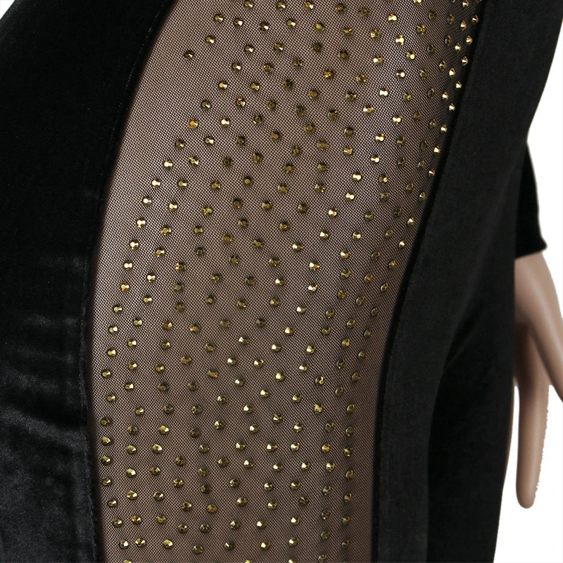 Женский бархатный комбинезон черный элегантный сетчатый Облегающий в стиле