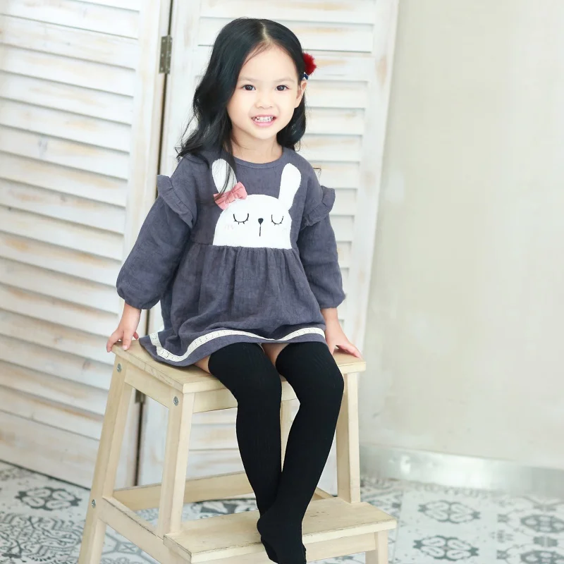 Children's Fine Vertical Stripes Knee Socks 2017 Autumn and Winter New Solid Color Stockings Combed Cotton Children's Socks 6004