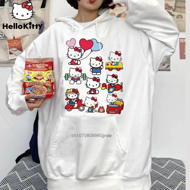 Sanrio Hello Kitty Casual Loose Fashion Hoodie Y2k Girl Autumn New Harajuku Grunge Style Cute Printed Clothes Hooded Shirt Women