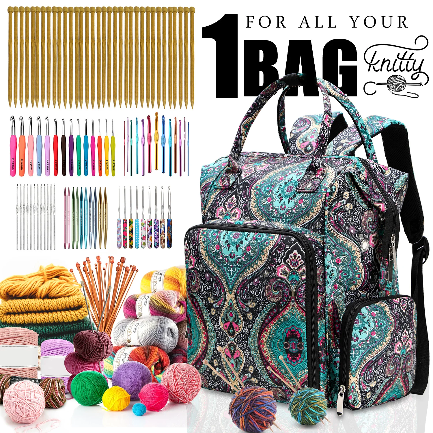 

Storage Knitting Crochet Yarn Bag Hooks, Unfinished Travel Bags Knitting Bag Huge Project, For Backpack, Organizer Huge Crochet
